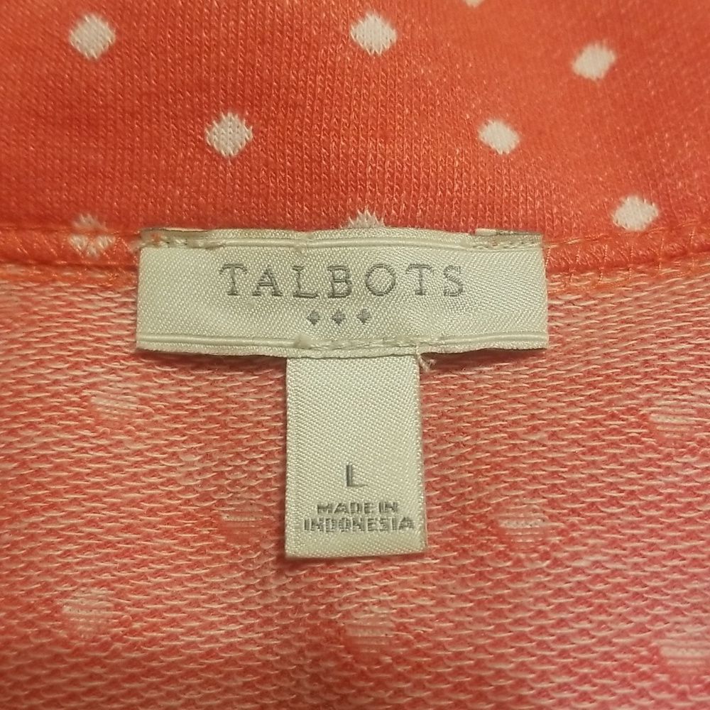 Talbots Top Womens Size Large Pink Polka Dot Quarter Zip Pullover - Picture 6 of 8
